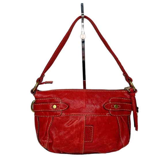Fossil Handbags - FOSSIL SMALL RED LEATHER HOBO SHOULDER BAG